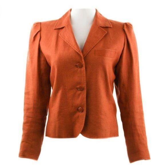 SAINT LAURENT Orange Single Breasted Vintage Linen Blazer Size S